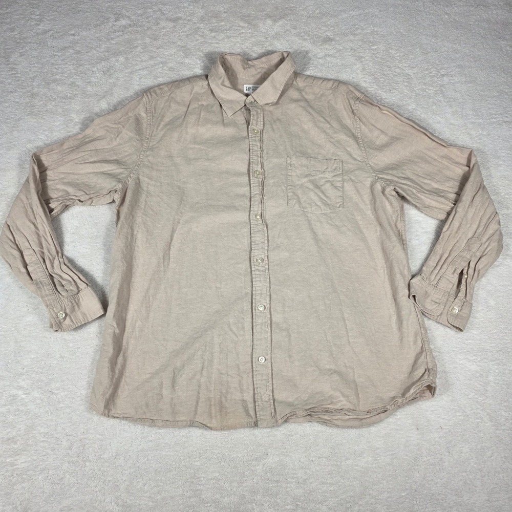 GAP Linen Blend Button Down Mens XL Beige Natural Fibers‎ Coastal Summer